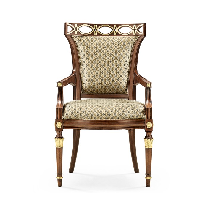 Medium Walnut Armchair upholstered in COM None distressing