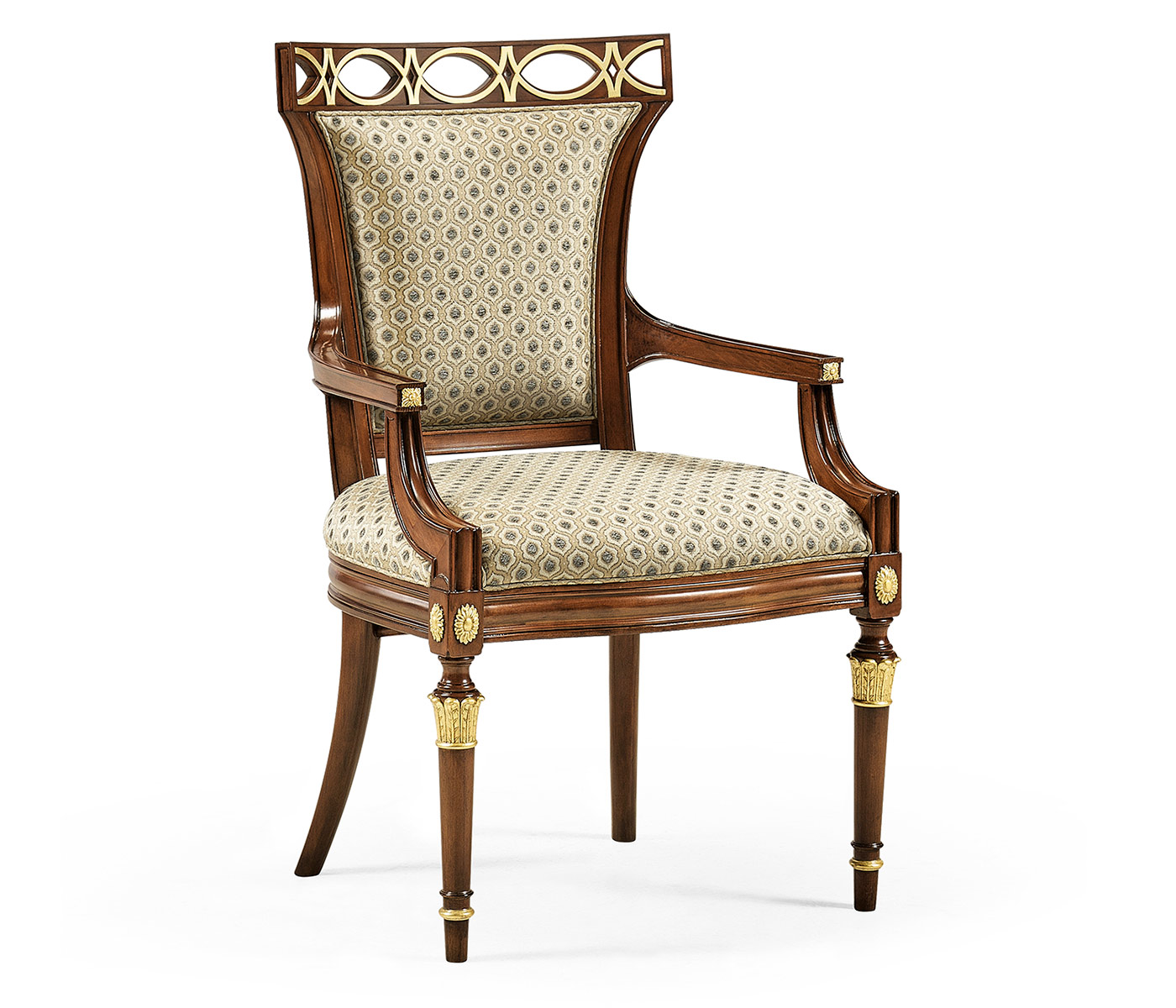 Medium Walnut Armchair upholstered in COM None distressing