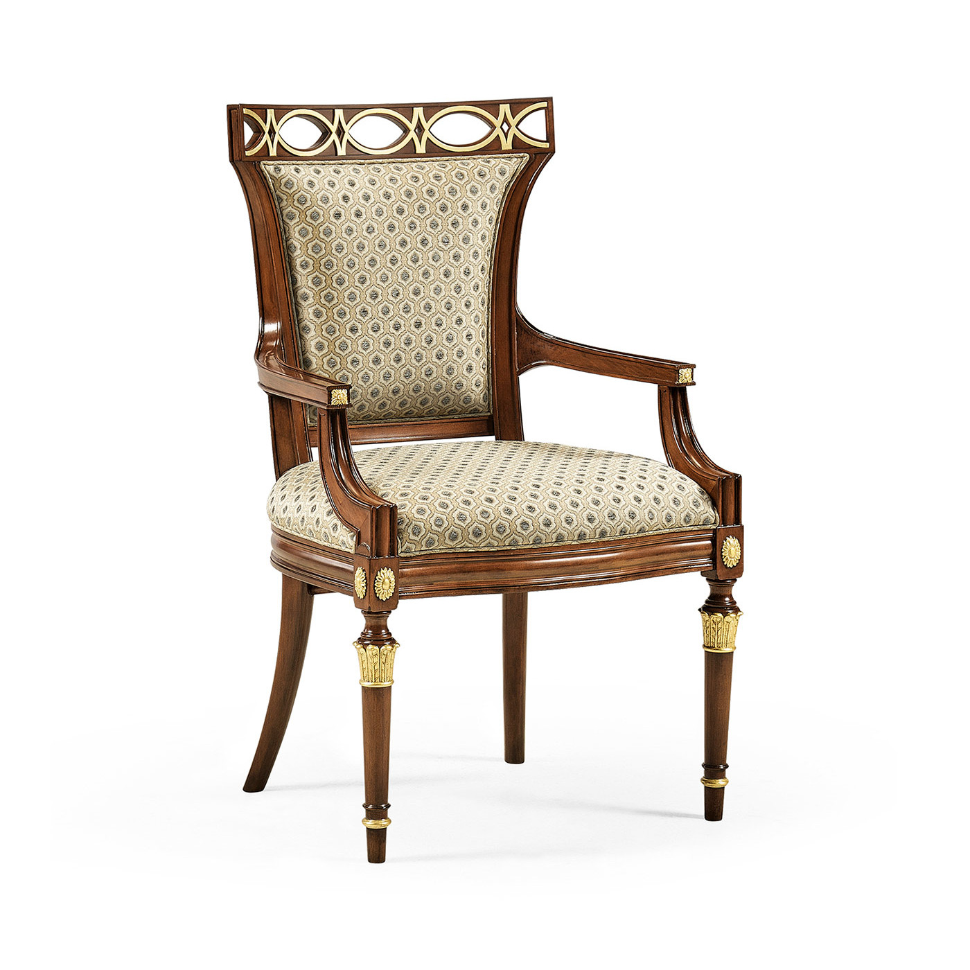 Medium Walnut Armchair upholstered in COM None distressing