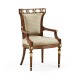Medium Walnut Armchair upholstered in COM None distressing