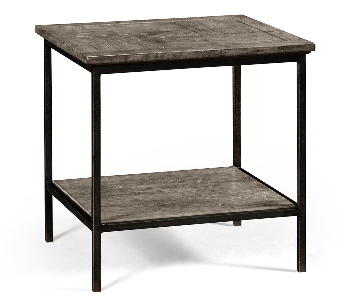 Antique Dark Grey Square End Table with Iron Base