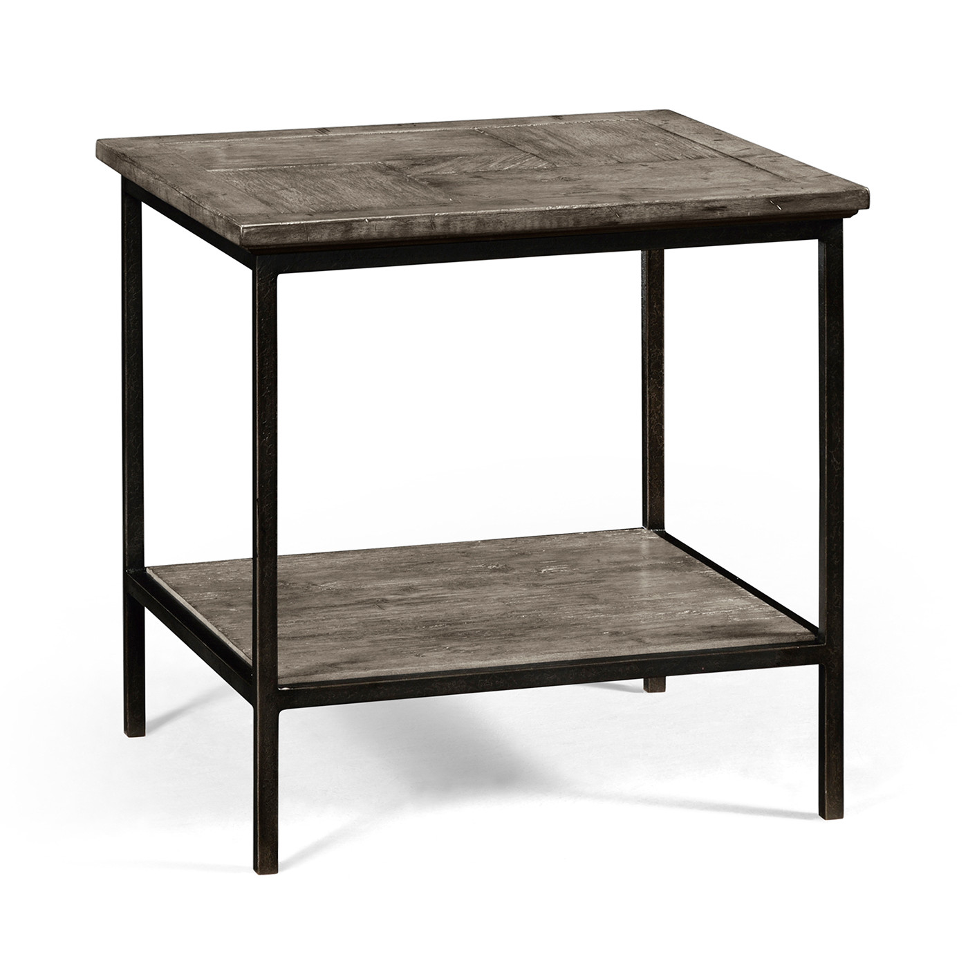 Antique Dark Grey Square End Table with Iron Base