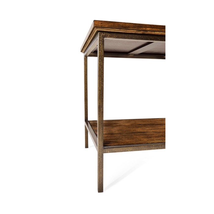 Country Walnut Square End Table with Iron Base
