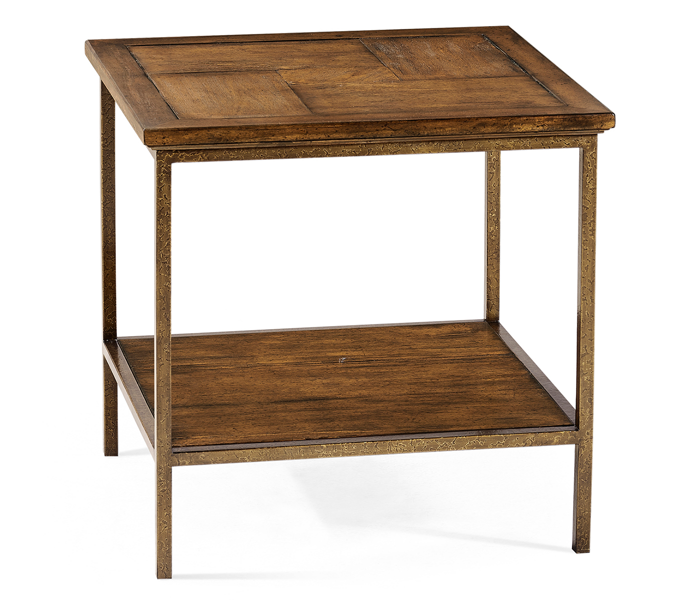 Country Walnut Square End Table with Iron Base
