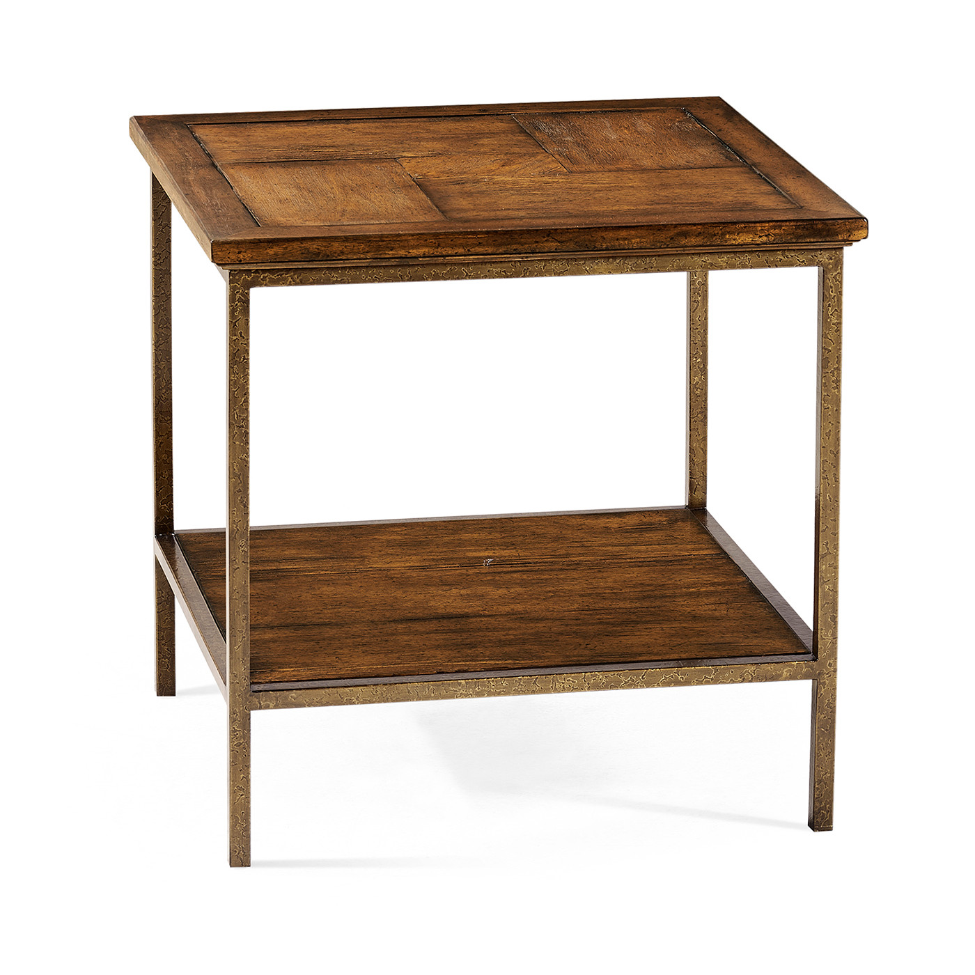 Country Walnut Square End Table with Iron Base