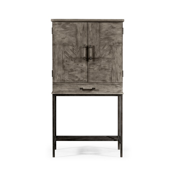 Antique Dark Grey Drinks Cabinet with Iron Base