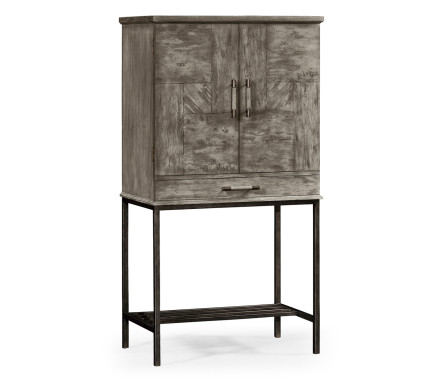 Antique Dark Grey Drinks Cabinet with Iron Base