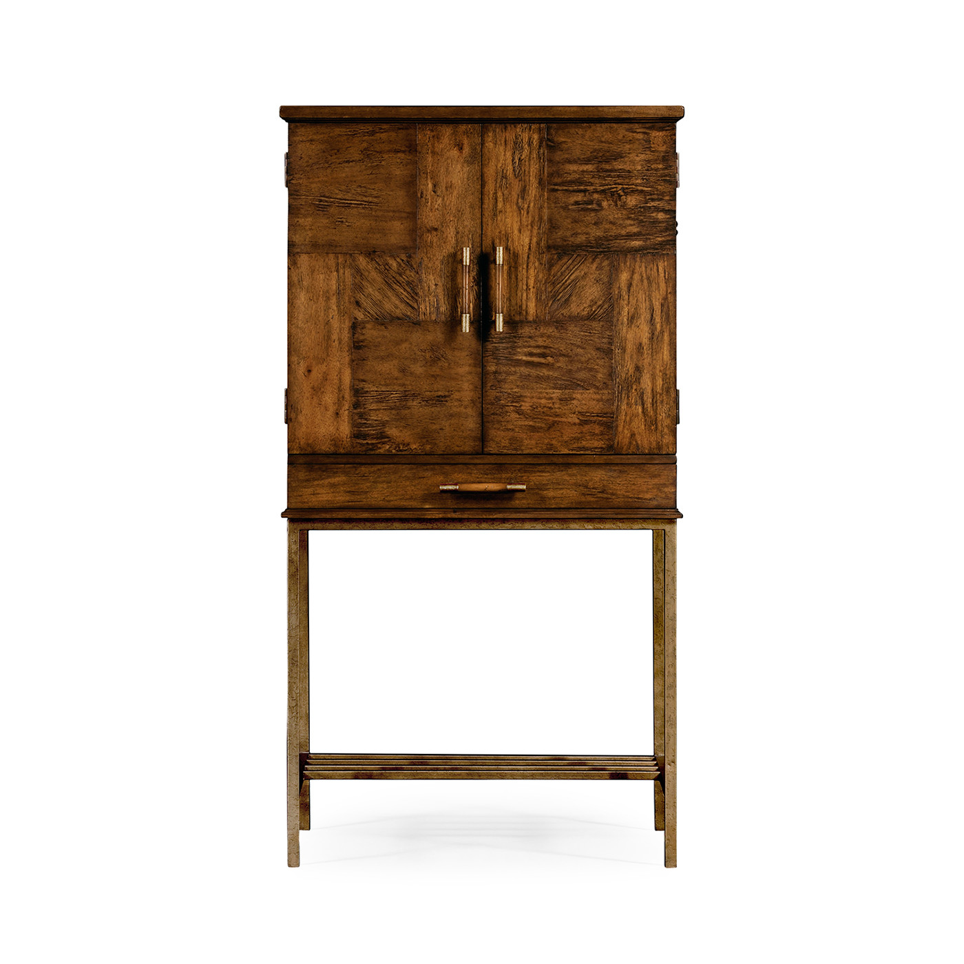 Country Walnut Drinks Cabinet with Iron Base