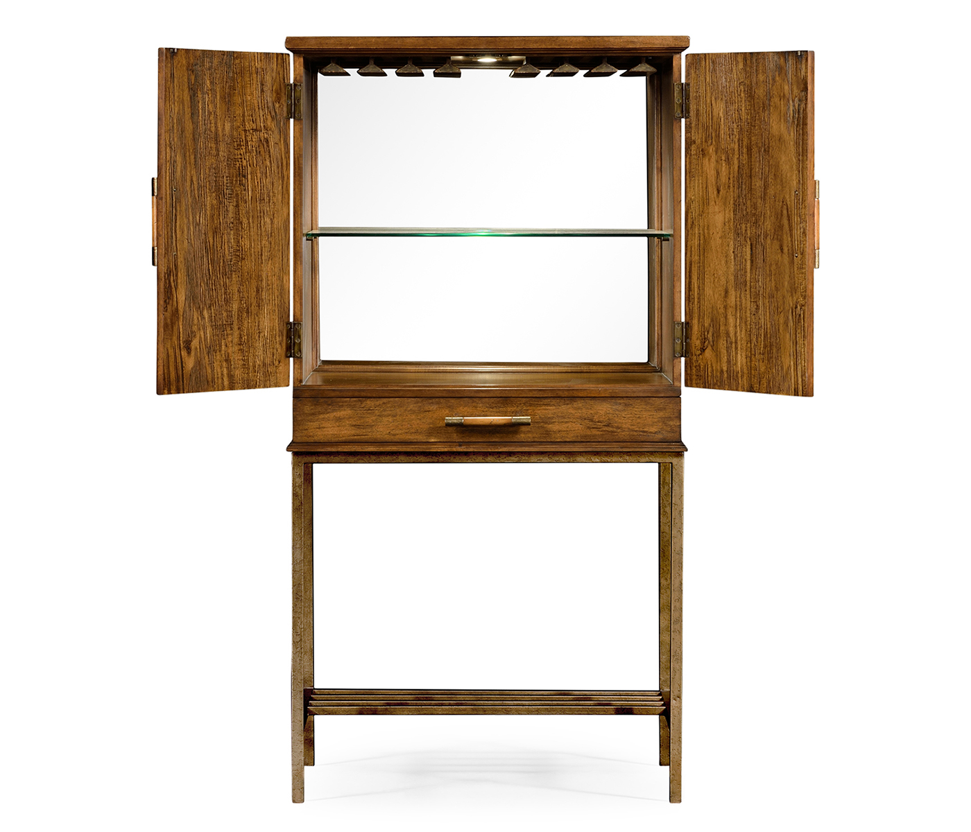 Country Walnut Drinks Cabinet with Iron Base