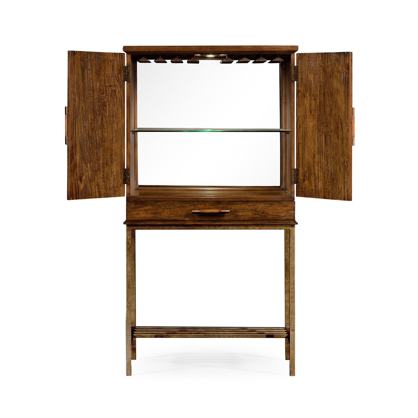 Country Walnut Drinks Cabinet with Iron Base