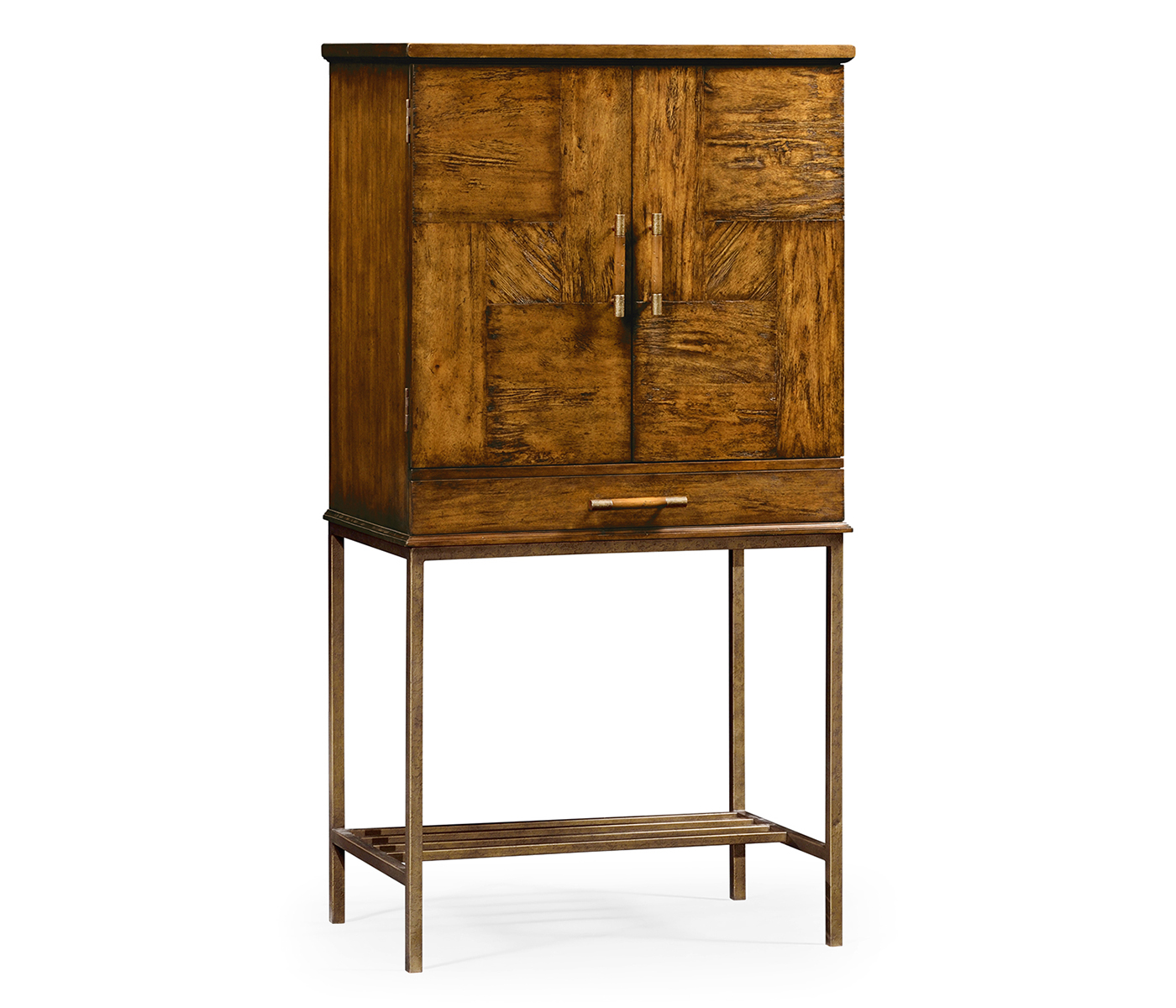 Country Walnut Drinks Cabinet with Iron Base