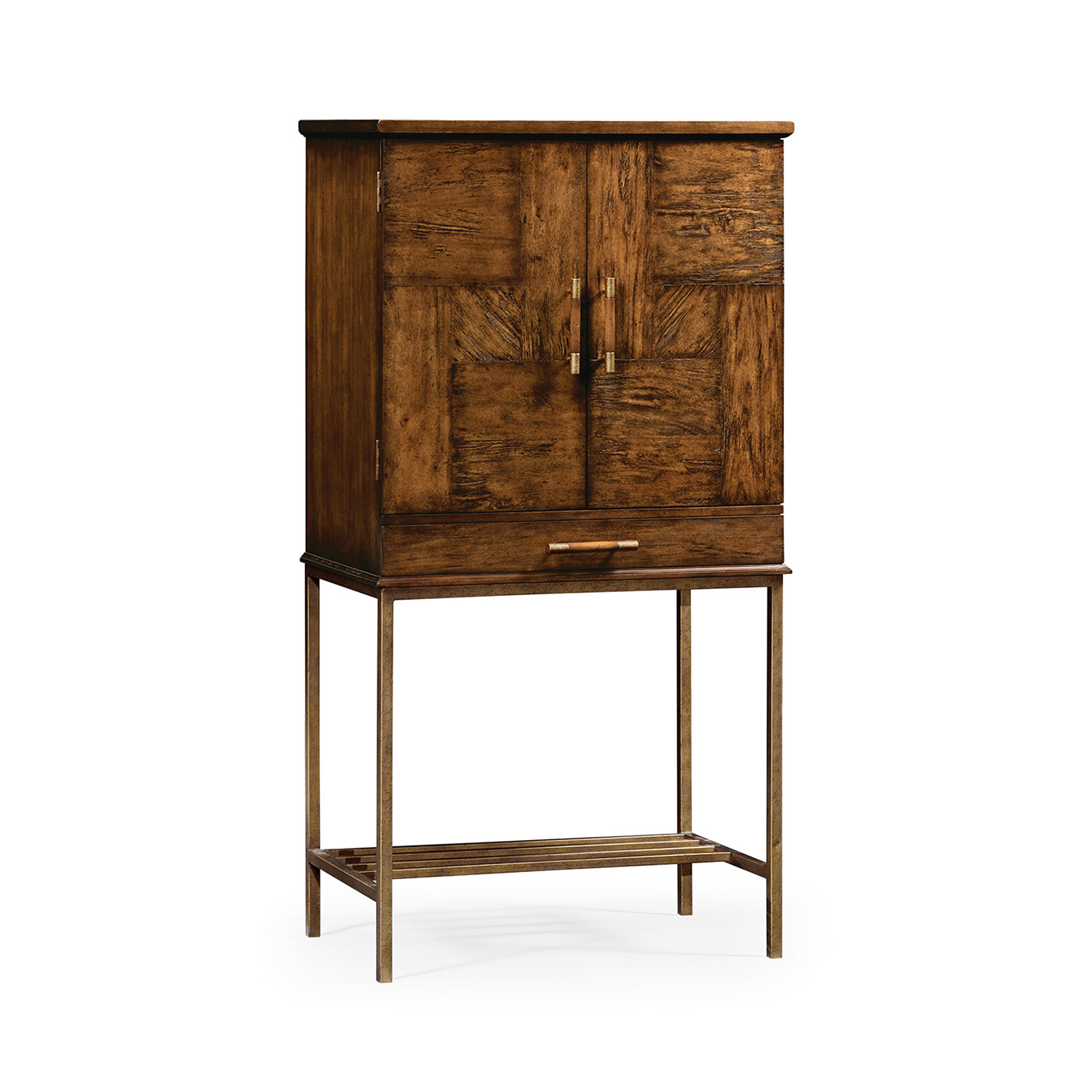 Country Walnut Drinks Cabinet with Iron Base