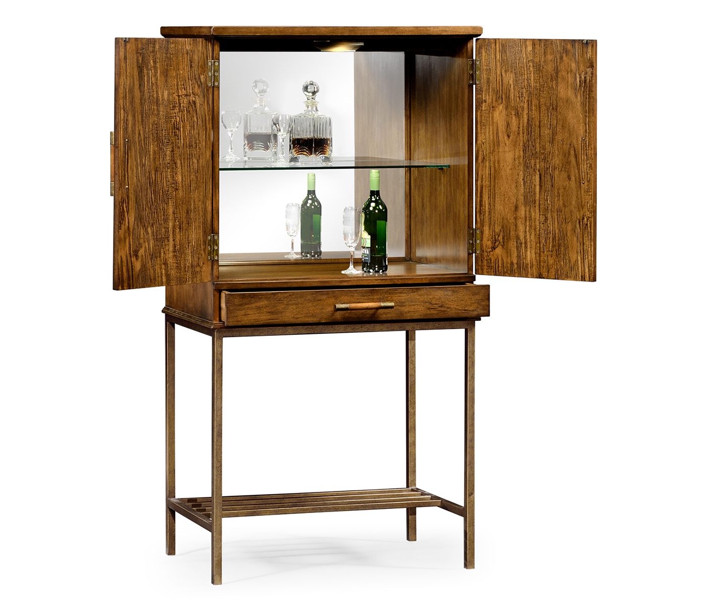 Country Walnut Drinks Cabinet with Iron Base