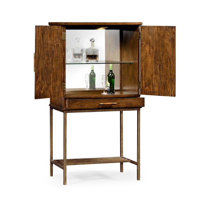 Country Walnut Drinks Cabinet with Iron Base