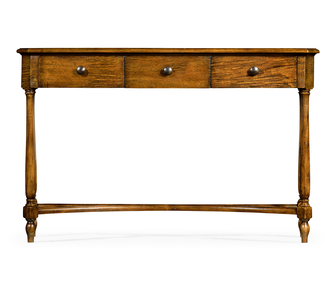 Country Walnut Three Drawer Large Console Table