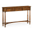 Country Walnut Three Drawer Large Console Table