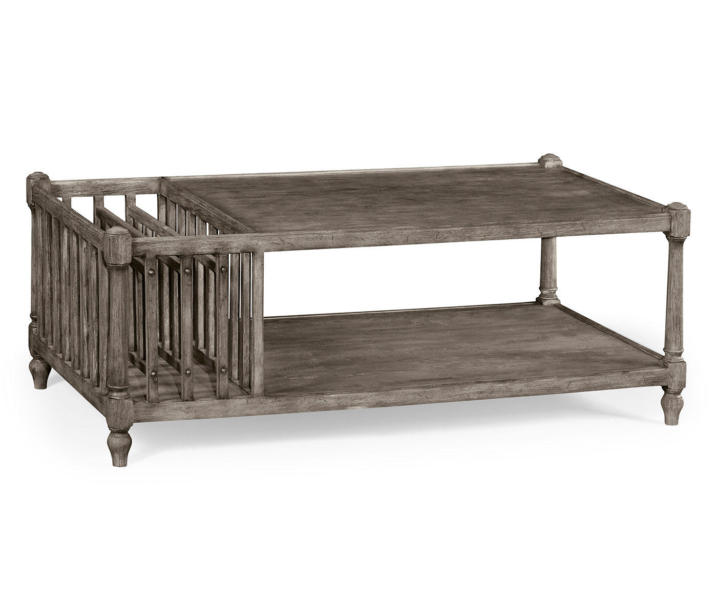 Antique Dark Grey Rectangular Coffee Table with Magazine Rack