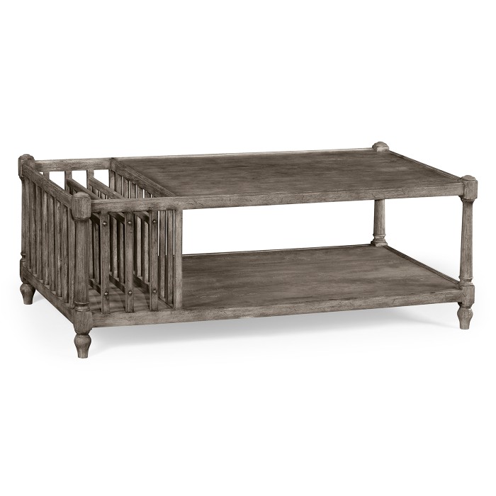 Antique Dark Grey Rectangular Coffee Table with Magazine Rack