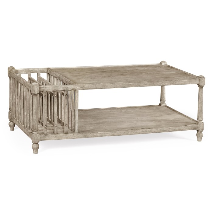 Rustic Grey Rectangular Coffee Table with Magazine Rack