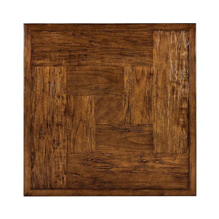Country Walnut Square Coffee Table with Iron Base