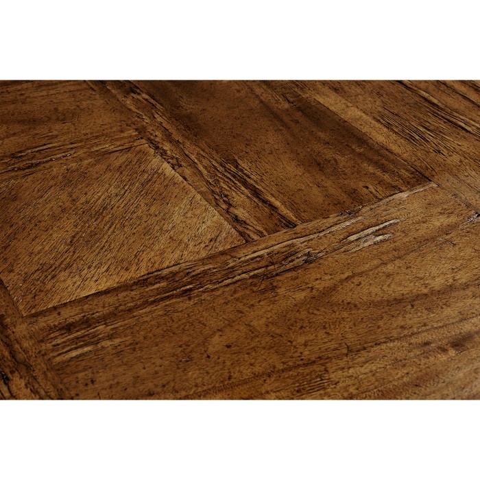 Country Walnut Square Coffee Table with Iron Base