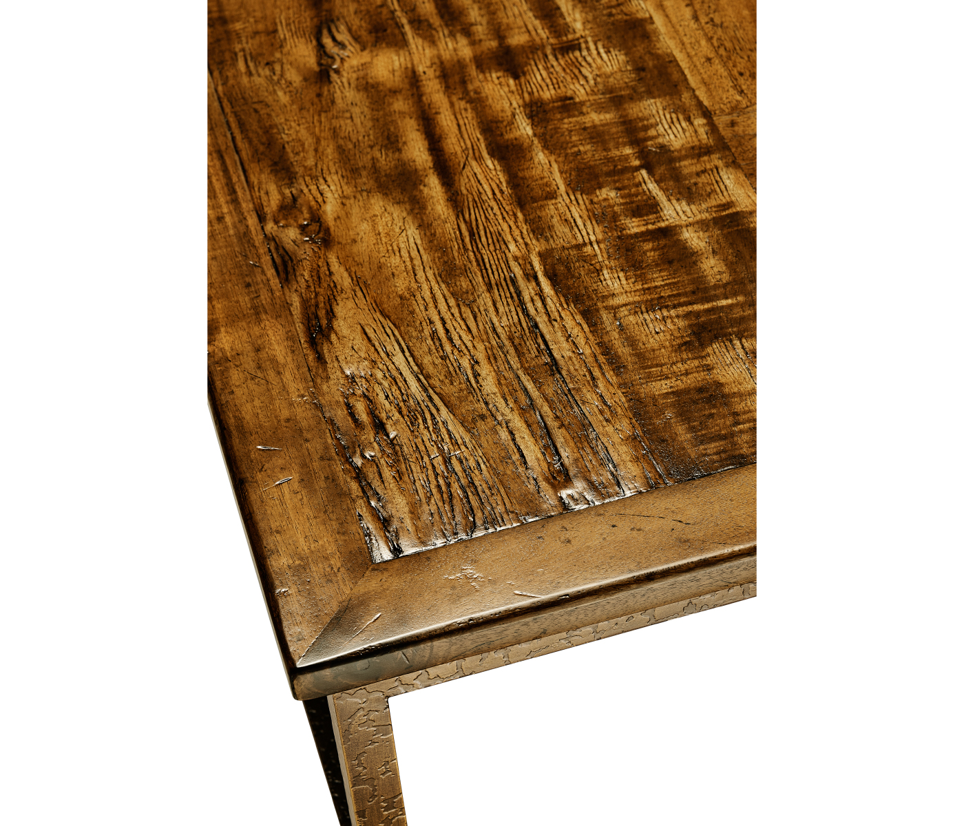 Country Walnut Square Coffee Table with Iron Base