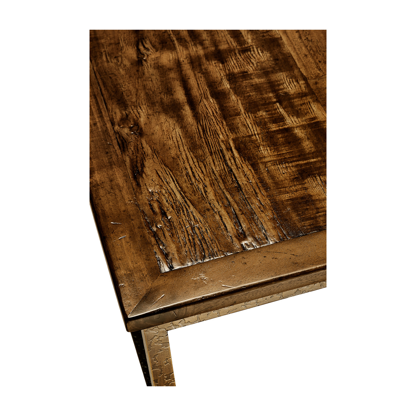 Country Walnut Square Coffee Table with Iron Base