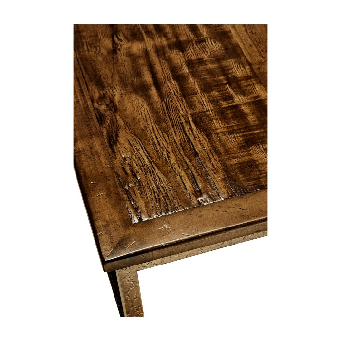 Country Walnut Square Coffee Table with Iron Base