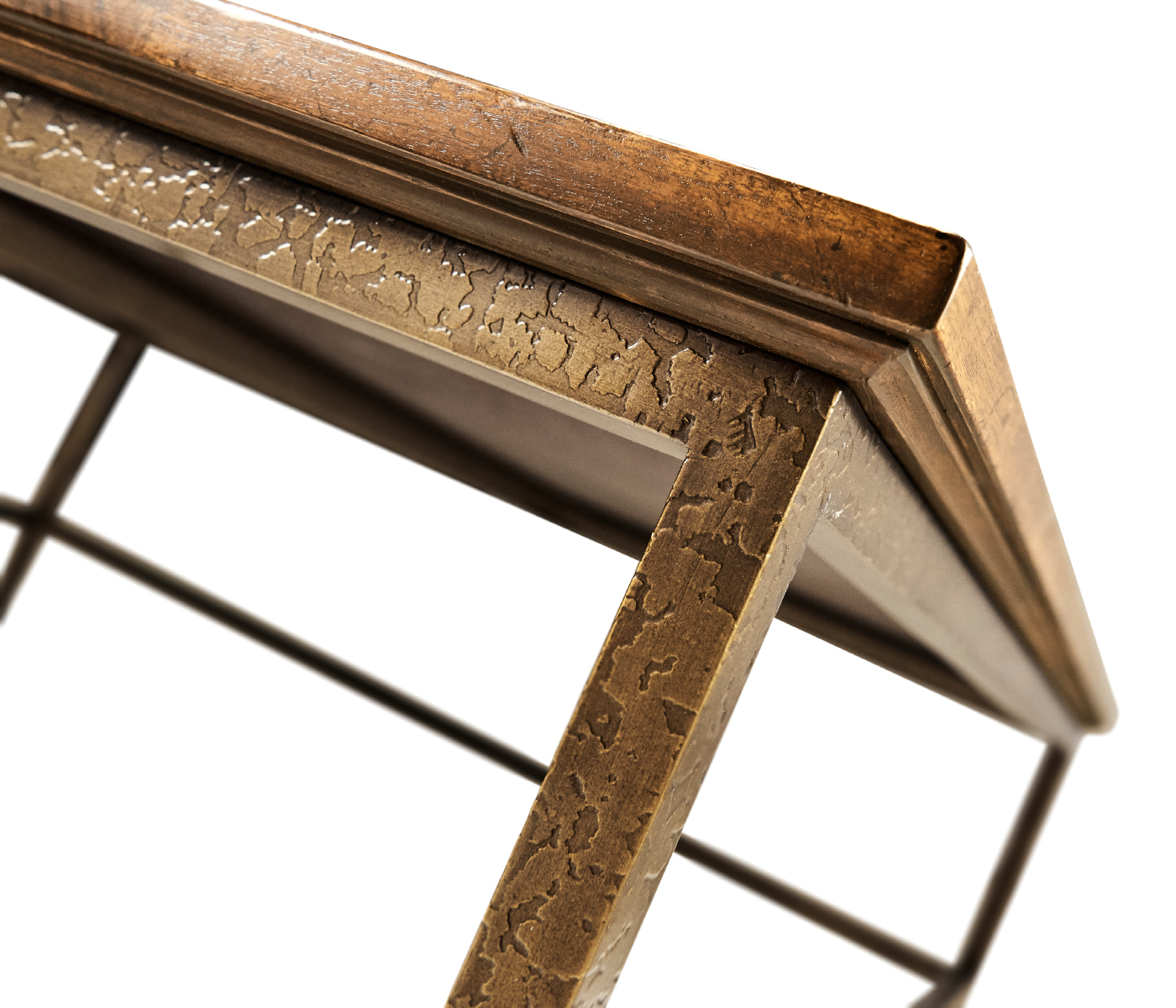 Country Walnut Square Coffee Table with Iron Base