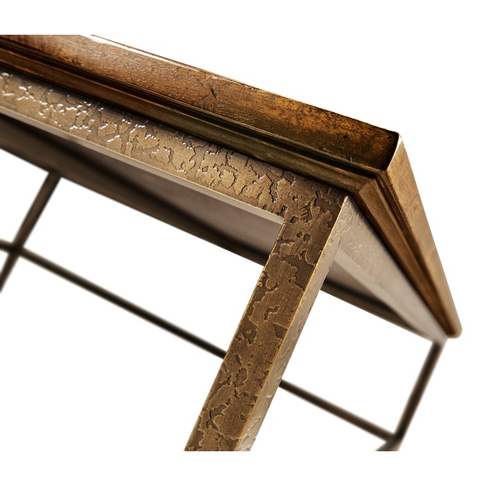 Country Walnut Square Coffee Table with Iron Base