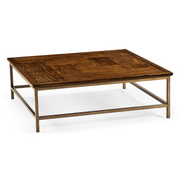 Country Walnut Square Coffee Table with Iron Base