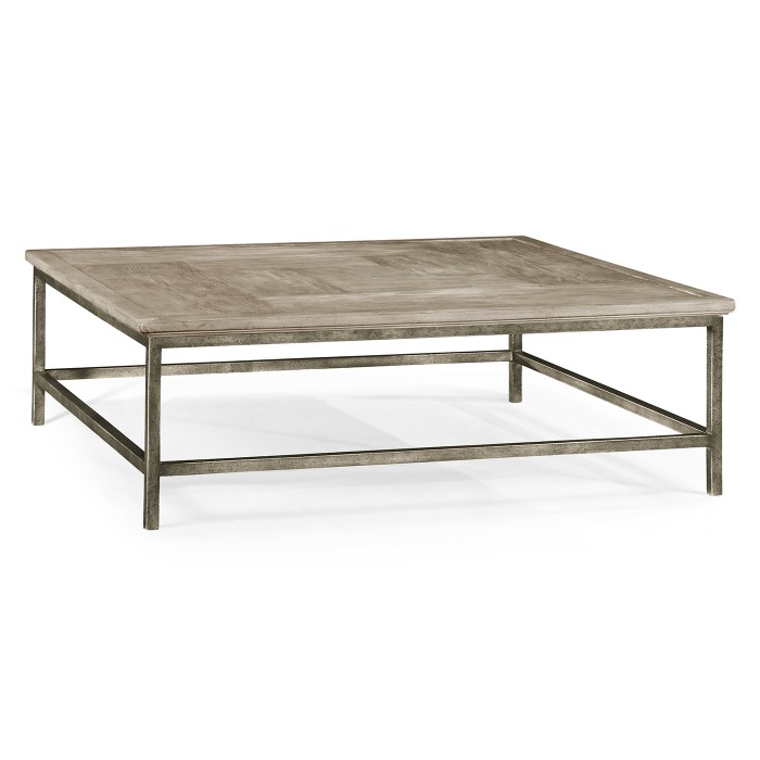 Rustic Grey Square Coffee Table with Grey Silver Base