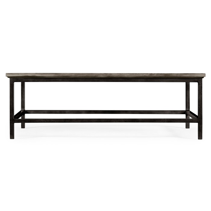 Antique Dark Grey Rectangular Coffee Table with Iron Base
