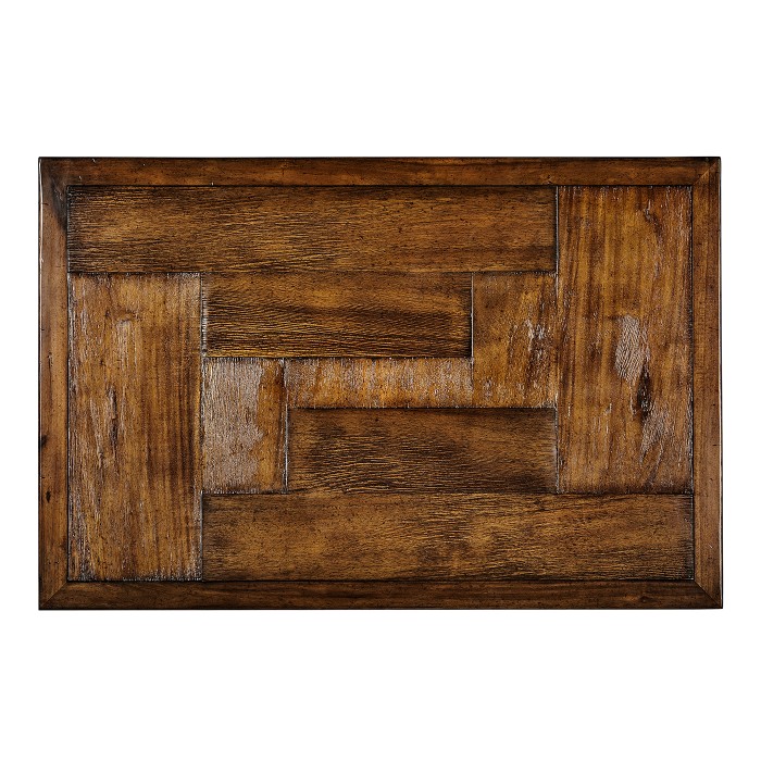 Country Walnut Rectangular Coffee Table with Iron Base