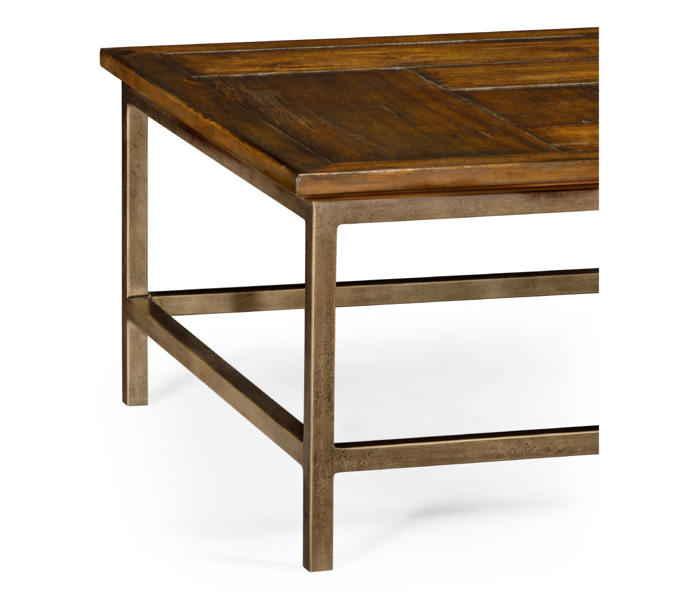 Country Walnut Rectangular Coffee Table with Iron Base