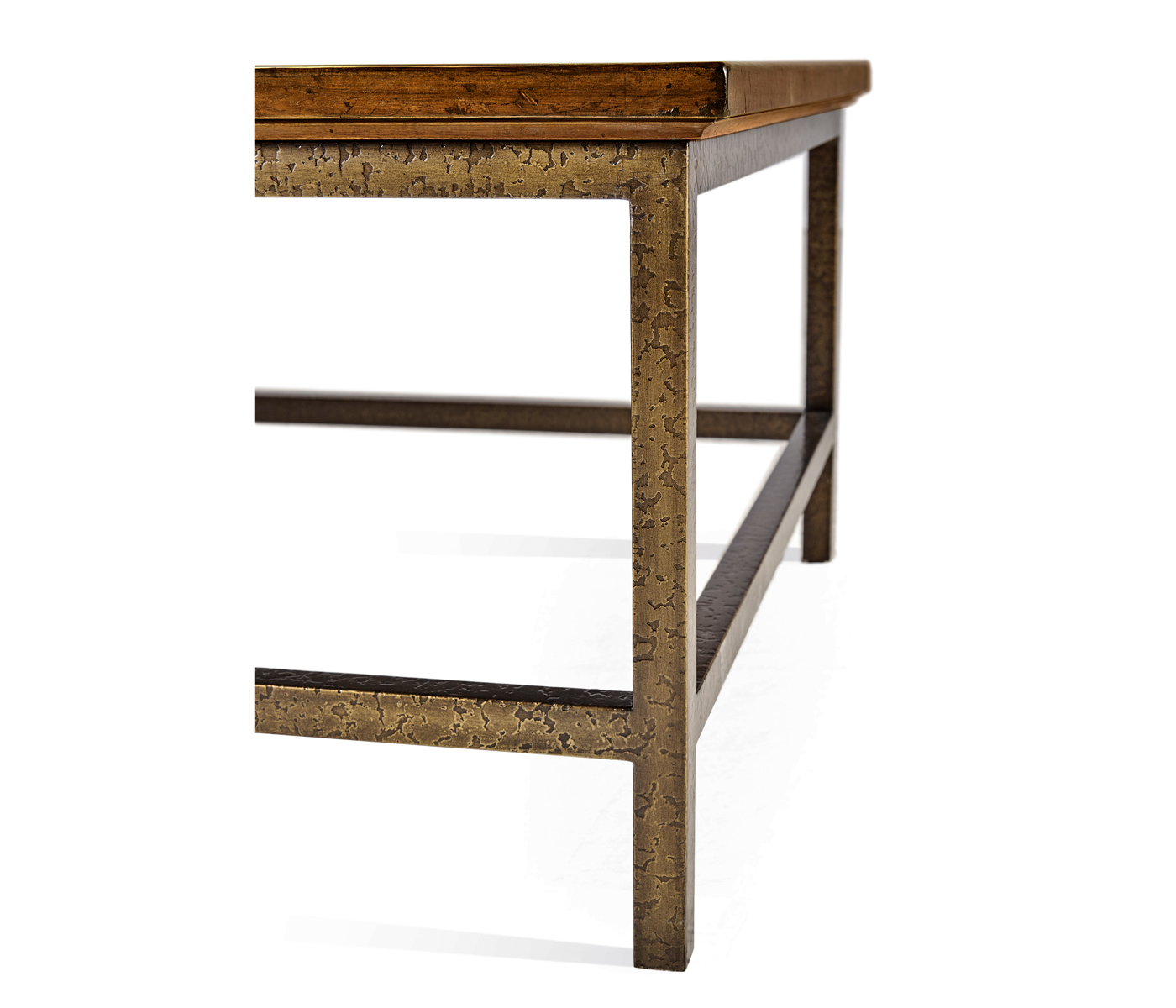 Country Walnut Rectangular Coffee Table with Iron Base