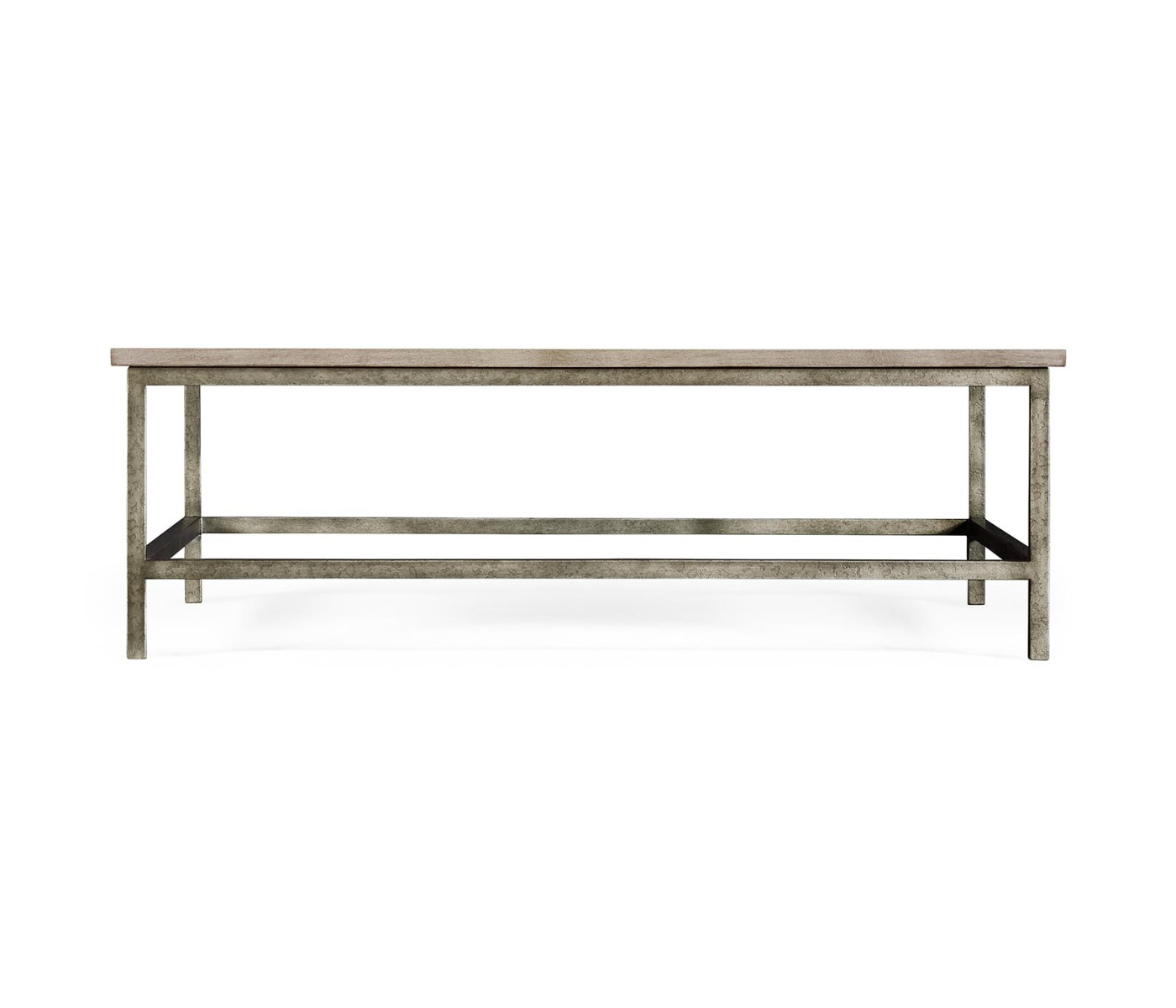 Rustic Grey Rectangular Coffee Table with Iron Base