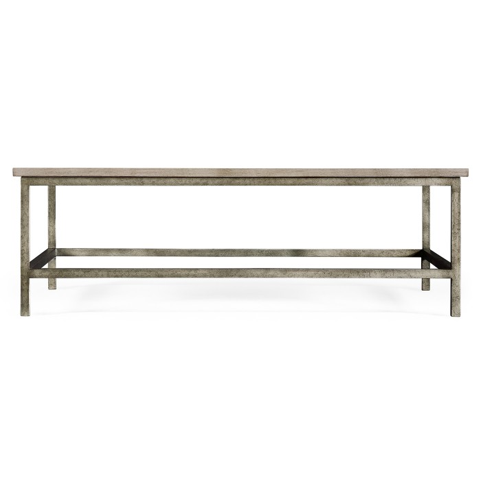 Rustic Grey Rectangular Coffee Table with Iron Base