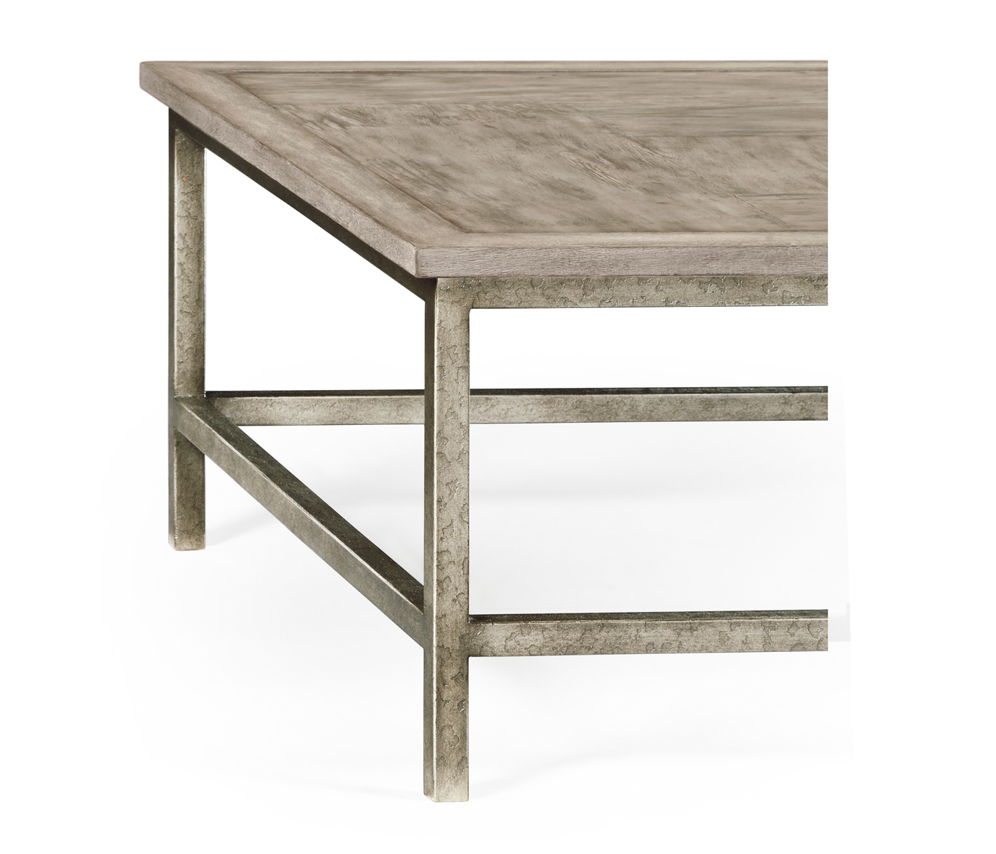 Rustic Grey Rectangular Coffee Table with Iron Base