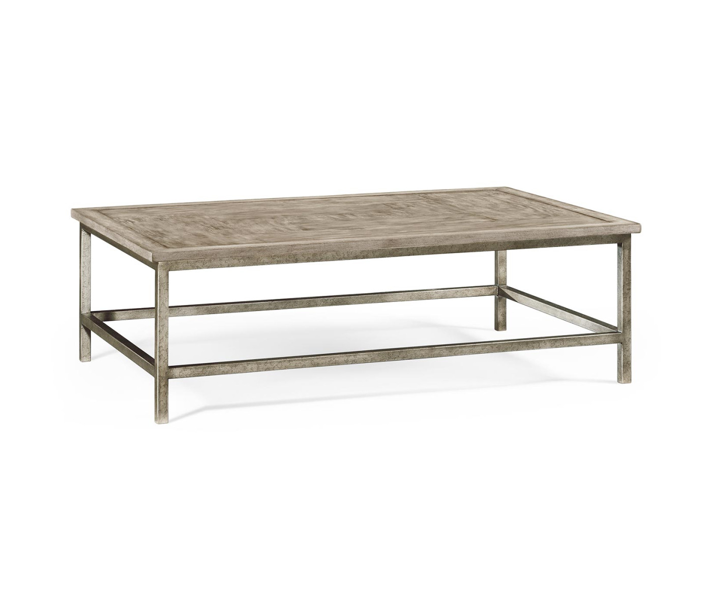 Rustic Grey Rectangular Coffee Table with Iron Base