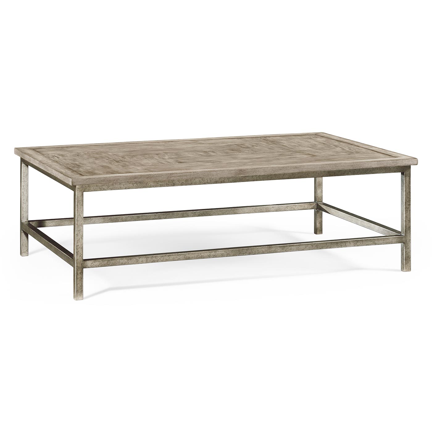 Rustic Grey Rectangular Coffee Table with Iron Base