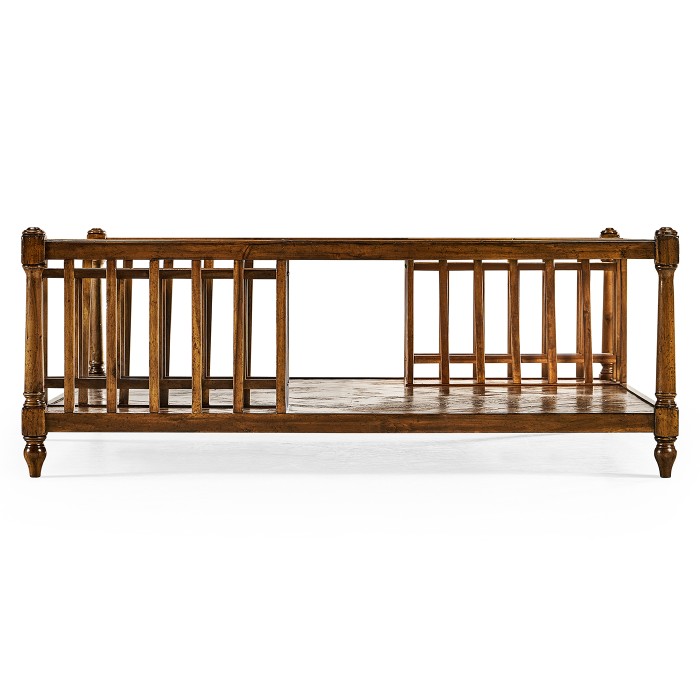 Country Walnut Square Coffee Table with Two Magazine Racks