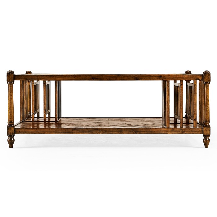 Country Walnut Square Coffee Table with Two Magazine Racks