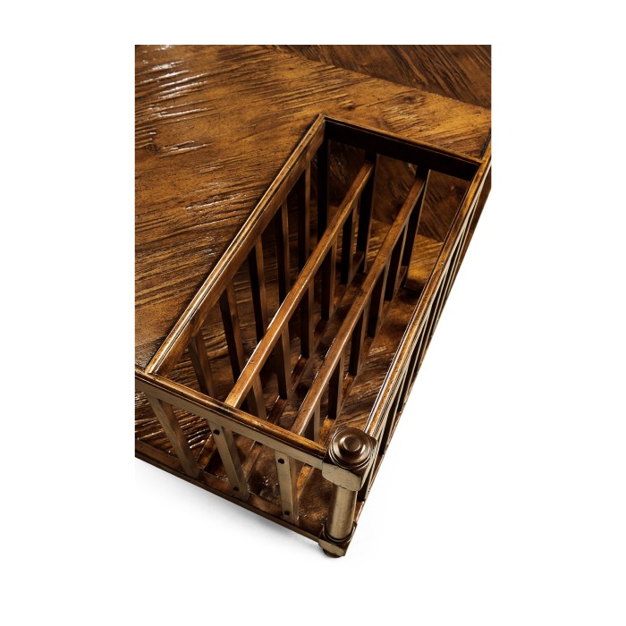 Country Walnut Square Coffee Table with Two Magazine Racks