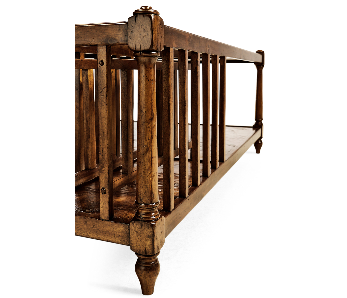 Country Walnut Square Coffee Table with Two Magazine Racks