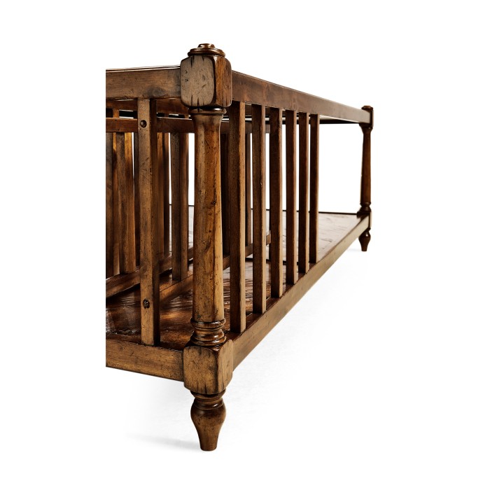 Country Walnut Square Coffee Table with Two Magazine Racks