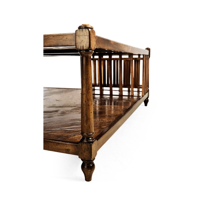 Country Walnut Square Coffee Table with Two Magazine Racks