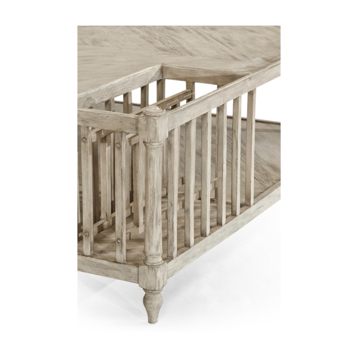 Rustic Grey Square Coffee Table with Magazine Rack
