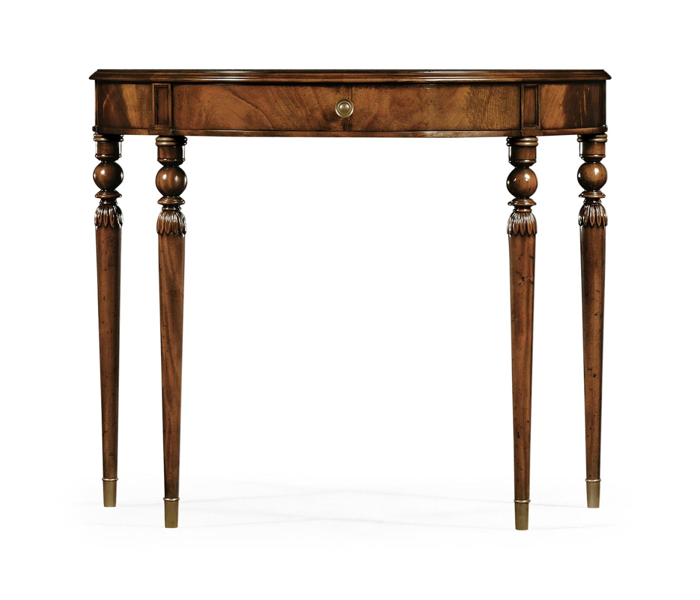 Demilune console table of drawer in antique mahogany