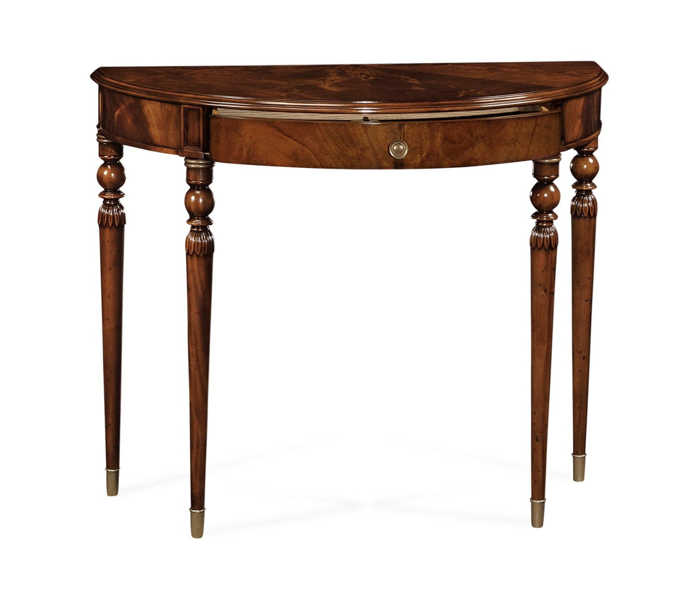 Demilune console table of drawer in antique mahogany